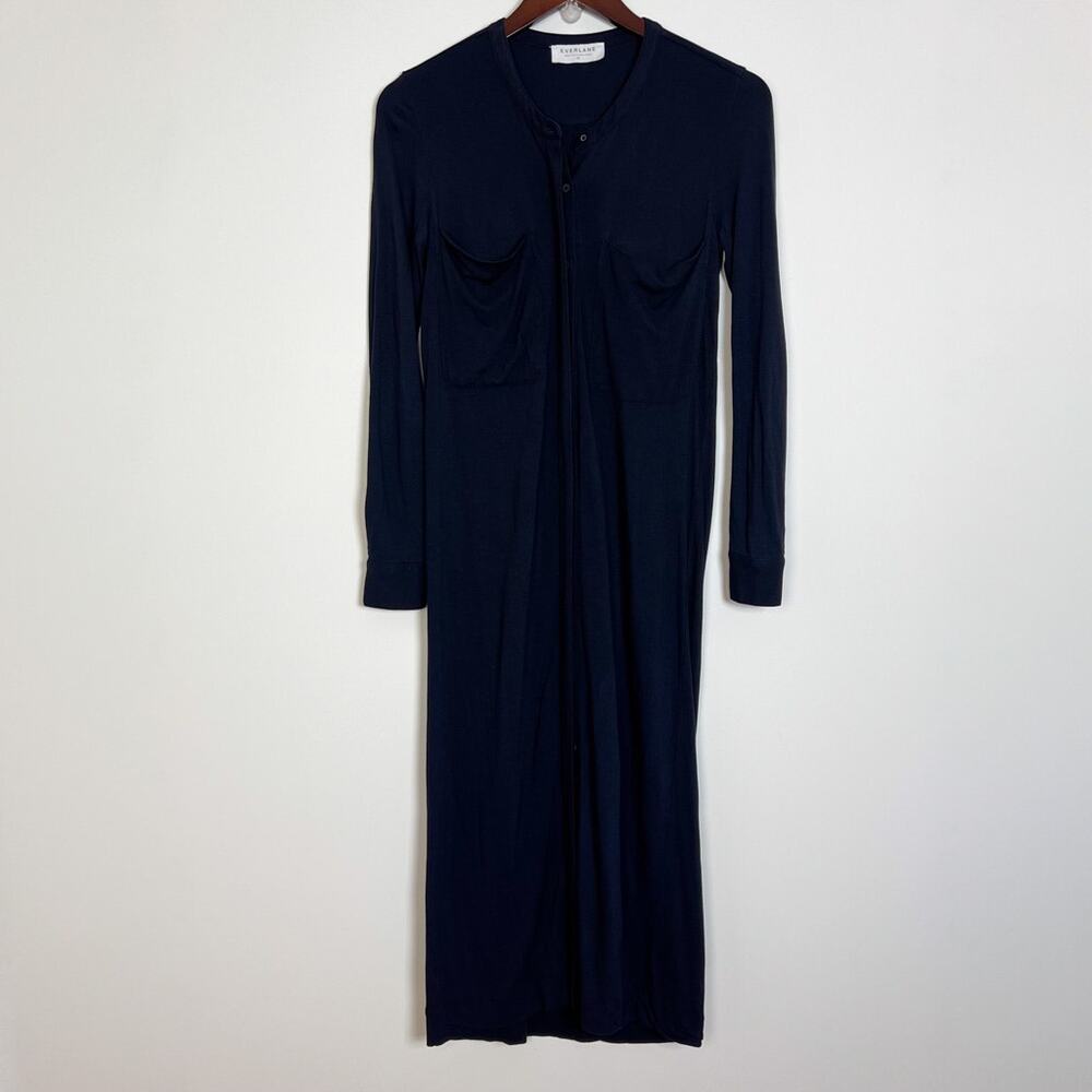 Everlane Navy The Ryan Button Front Long Sleeve Shirt Maxi Dress Size XS‎